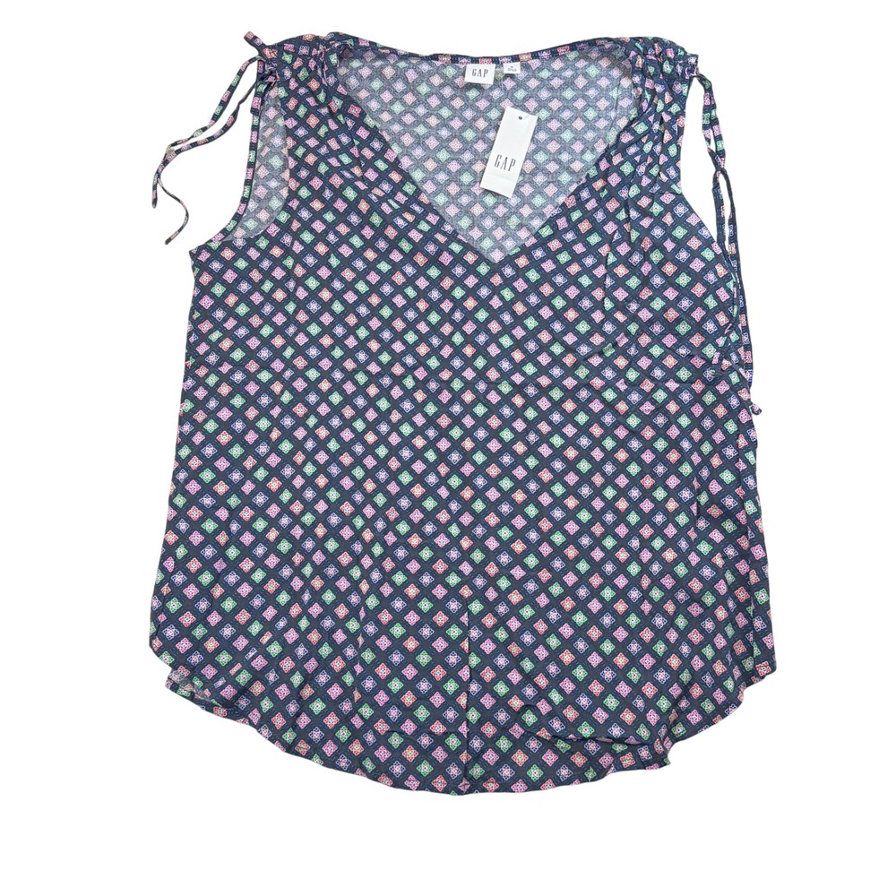 GAP Sleeveless Top V-Neck Diamond Print Casual‎ Blouse Tie Straps Medium NWT